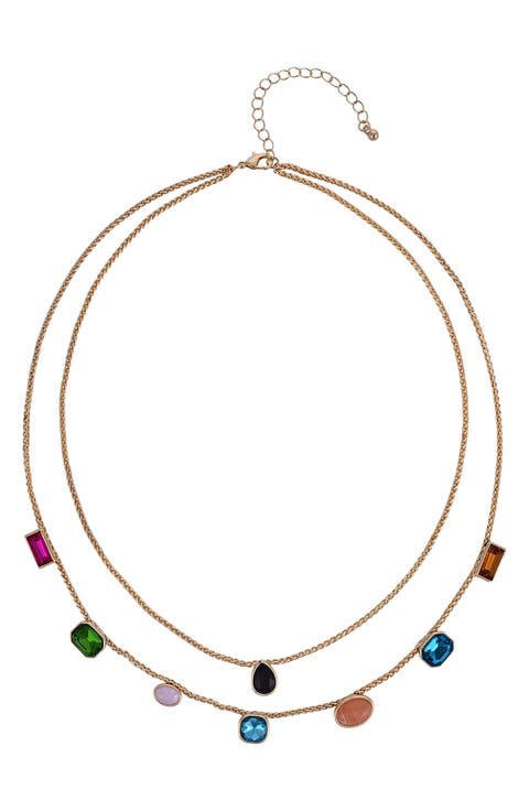 Two-Row Layered Glass Stone Necklace