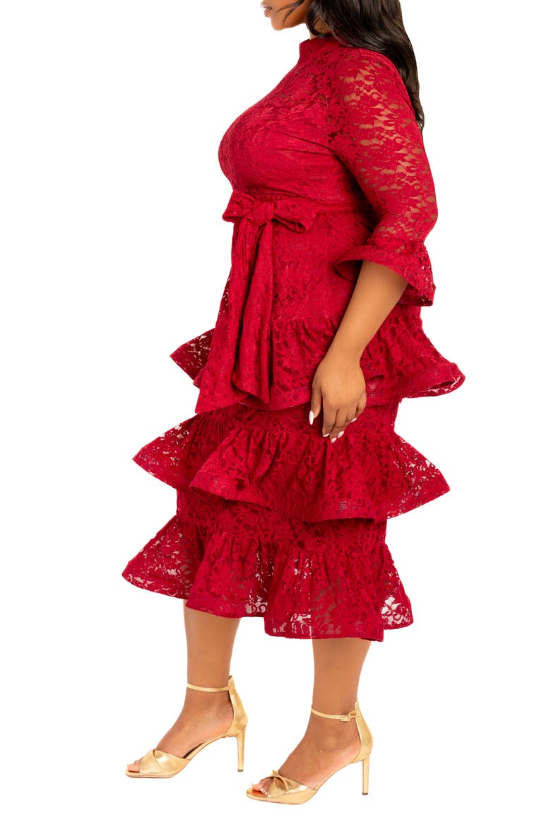 Tiered Lace Long Sleeve Maxi Dress, Alternate, color, BURGUNDY