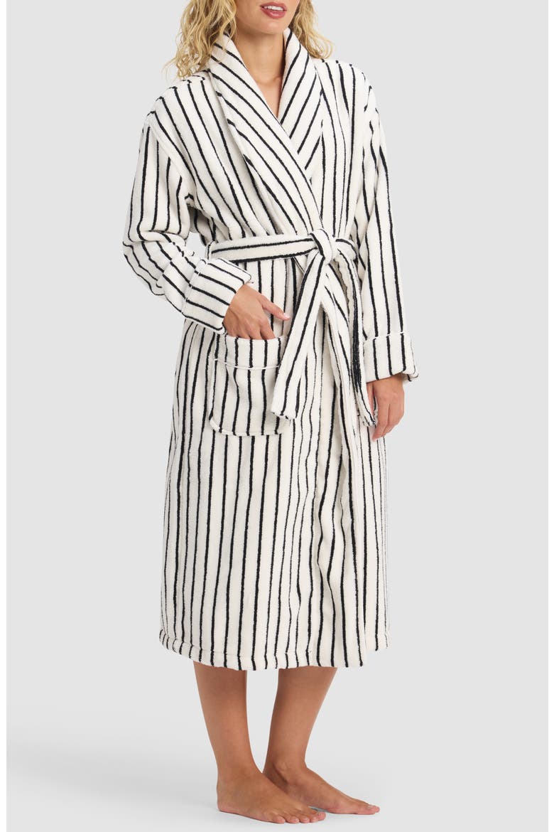 Striped Luxe Bath Robe, Alternate, color, BLACK/ SEASHELL