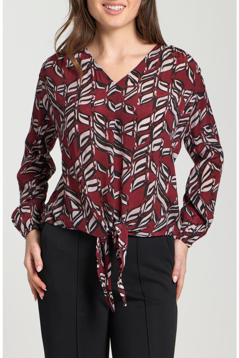 Print Tie Front Top, Main, color, WINE