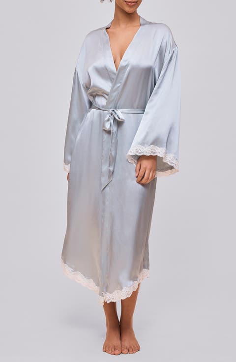 Annabelle Lace Trim Longline Satin Robe