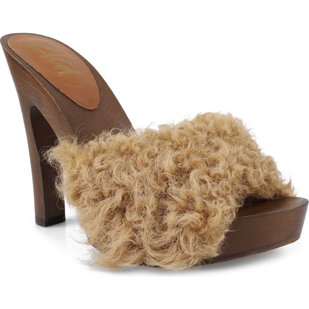 Zigi Genuine Shearling Platform Sandal In Brown