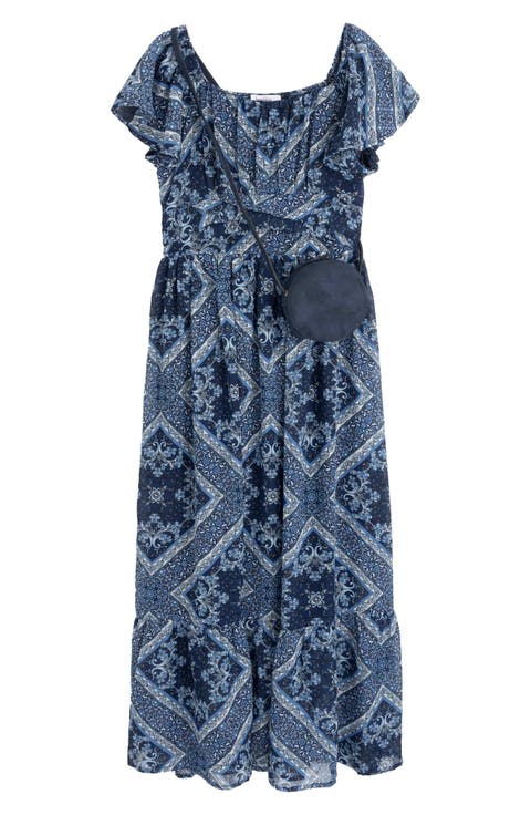 Kids' Patchwork Chiffon Dress & Purse Set