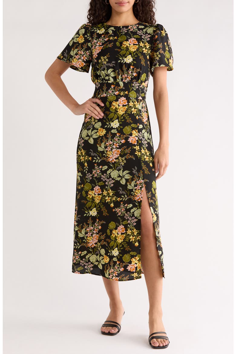 Dusk Bloom Floral Midi Dress, Main, color, BLACK MULTI