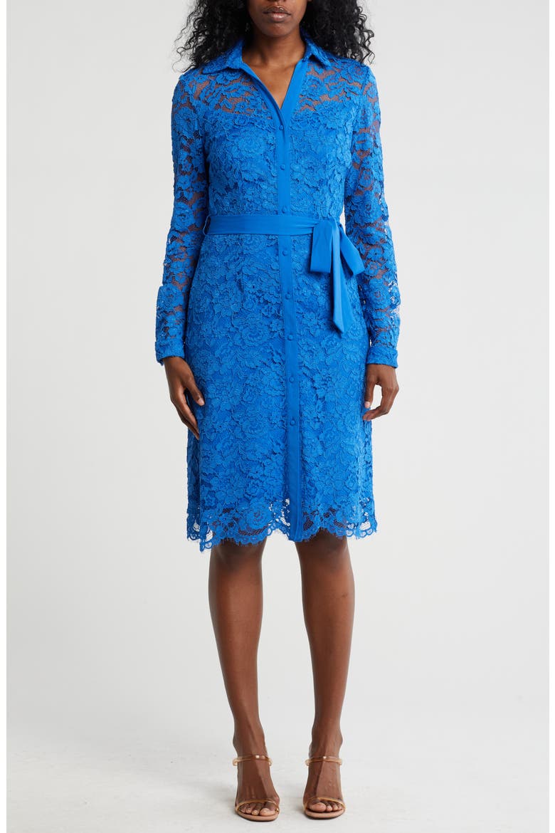 Belted Lace Shirtdress, Main, color, COBALT