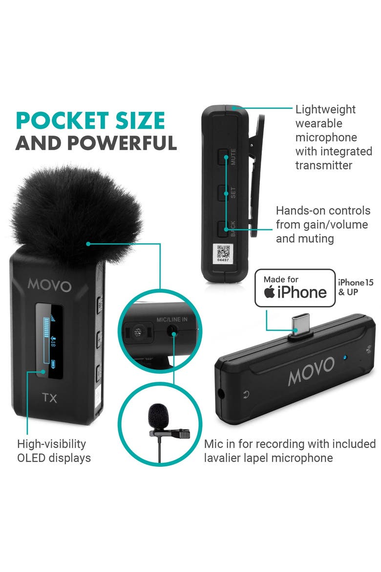 WMX-2-C-DUO Dual Wireless Lavalier Microphone System with Charging Case for iPhone 15 and up, Alternate, color, Black