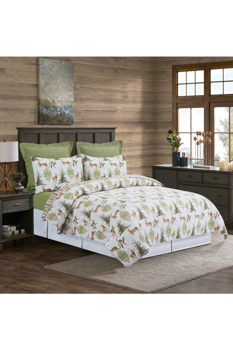 Winter Trails Cotton Quilt Set  - Reversible and Machine Washable, Alternate, color, Green