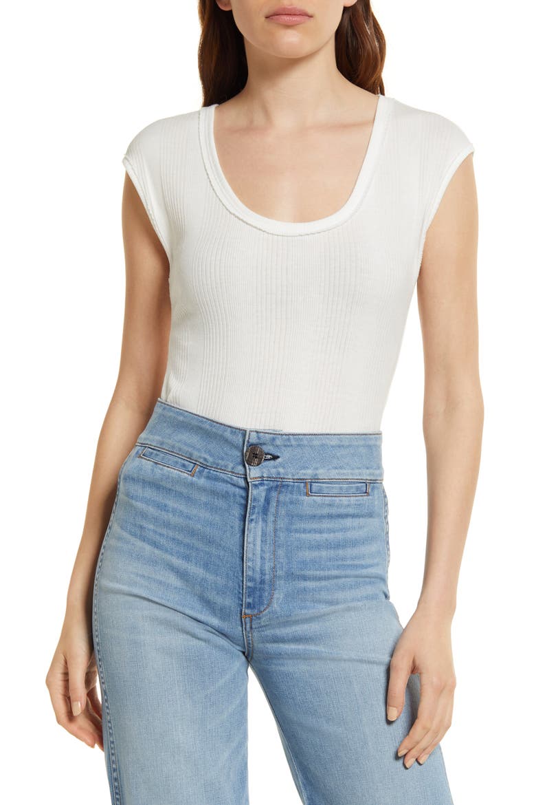 Rib Cap Sleeve T-Shirt, Main, color, WHITE
