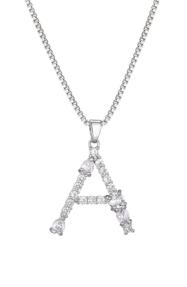 Adornia Mixed Crystal Initial Pendant Necklace, Main, color, Silver-A