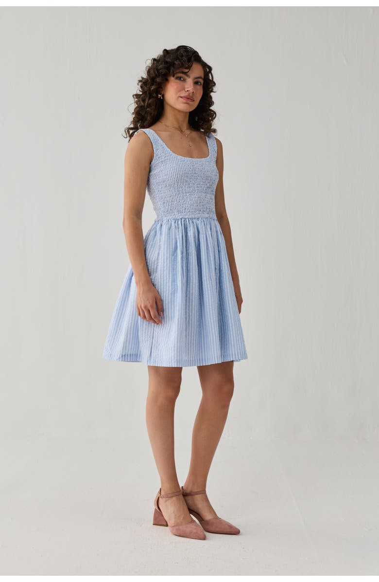Reistor Smocked Fit & Flare Short Dress, Alternate, color, Cloudline