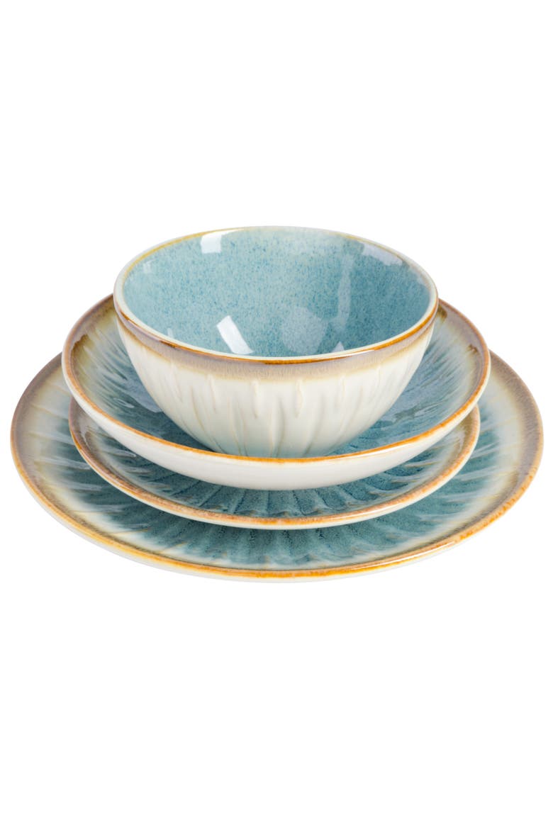 Mayfair Bay 16 Piece Double Bowl Embossed Reactive, Alternate, color, Blue