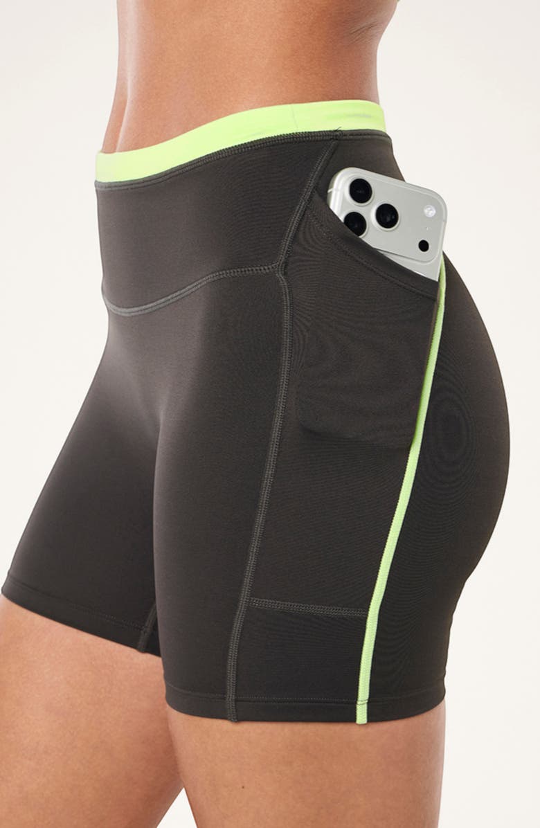 P.E Nation Rapid Bike Shorts, Alternate, color, Caviar/ Washed Lime