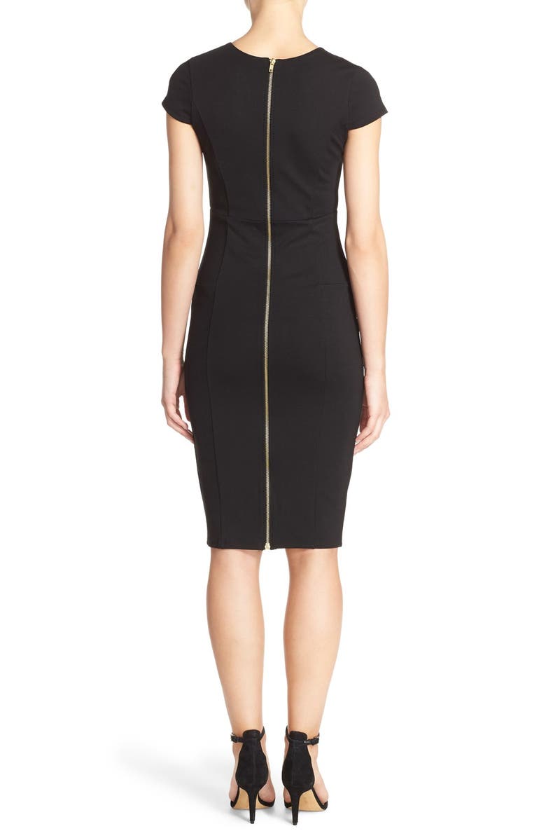 Felicity & Coco V-Neck Ponte Knit Midi Sheath Dress, Alternate, color, 
