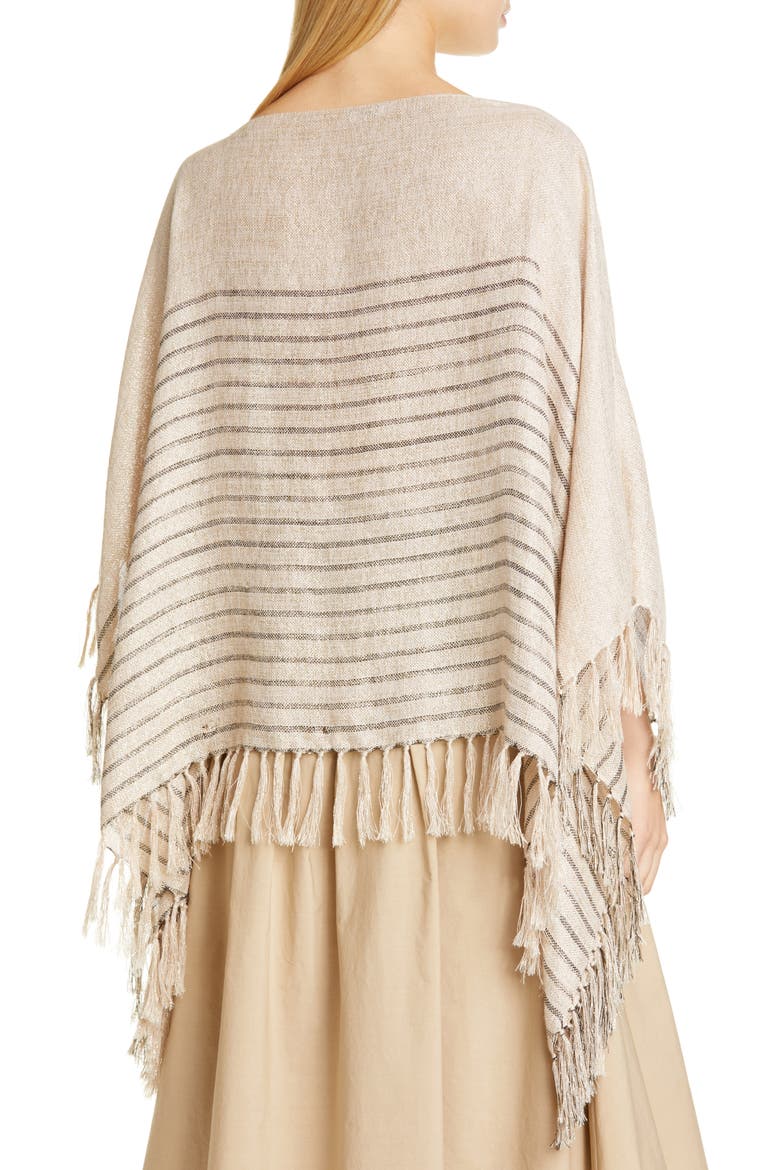 Metallic Stripe Linen Blend Poncho, Alternate, color, BEIGE BLACK