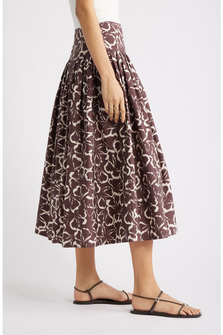 Pleated Cotton Poplin Skirt, Alternate, color, BROWN FLOATING GINKO