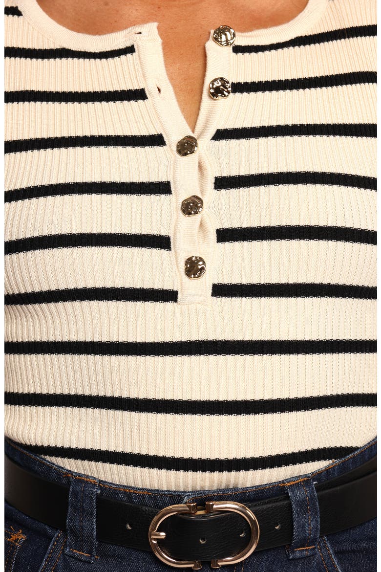 Deni Henley Bodysuit, Alternate, color, IVORY/ STRIPE