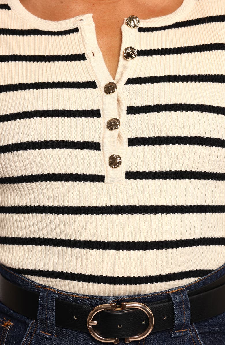 Petal & Pup Deni Henley Bodysuit, Alternate, color, Ivory/ Stripe