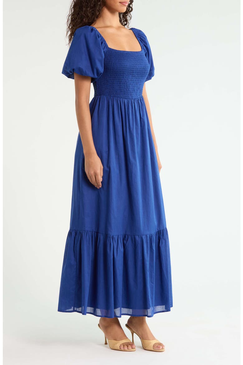 Bluebell Smocked Puff Sleeve Maxi Dress, Alternate, color, NAVY