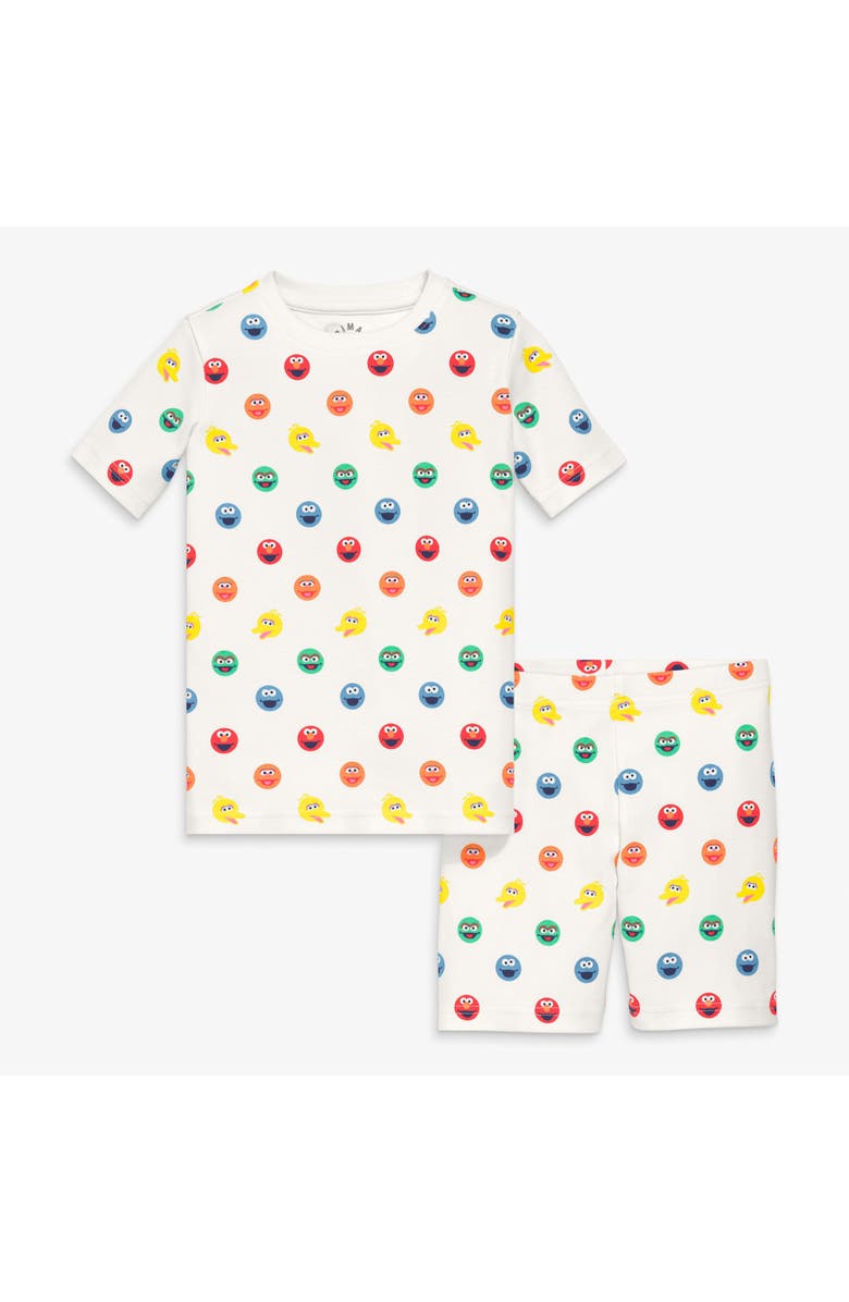 Primary Kids Organic Short Sleeve Sesame Street Friends PJ Set, Main, color, Ivory Rainbow Sesame Street