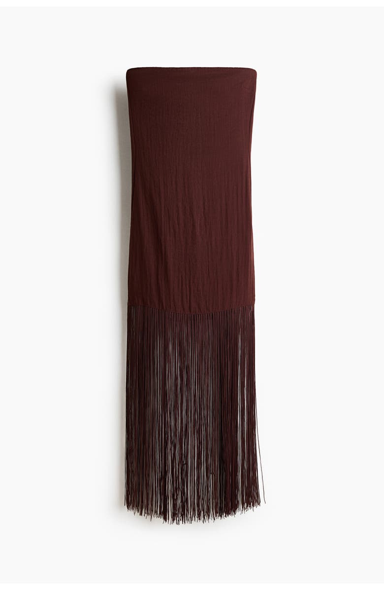 H&M Fringed Bandeau Dress, Main, color, Dark Brown