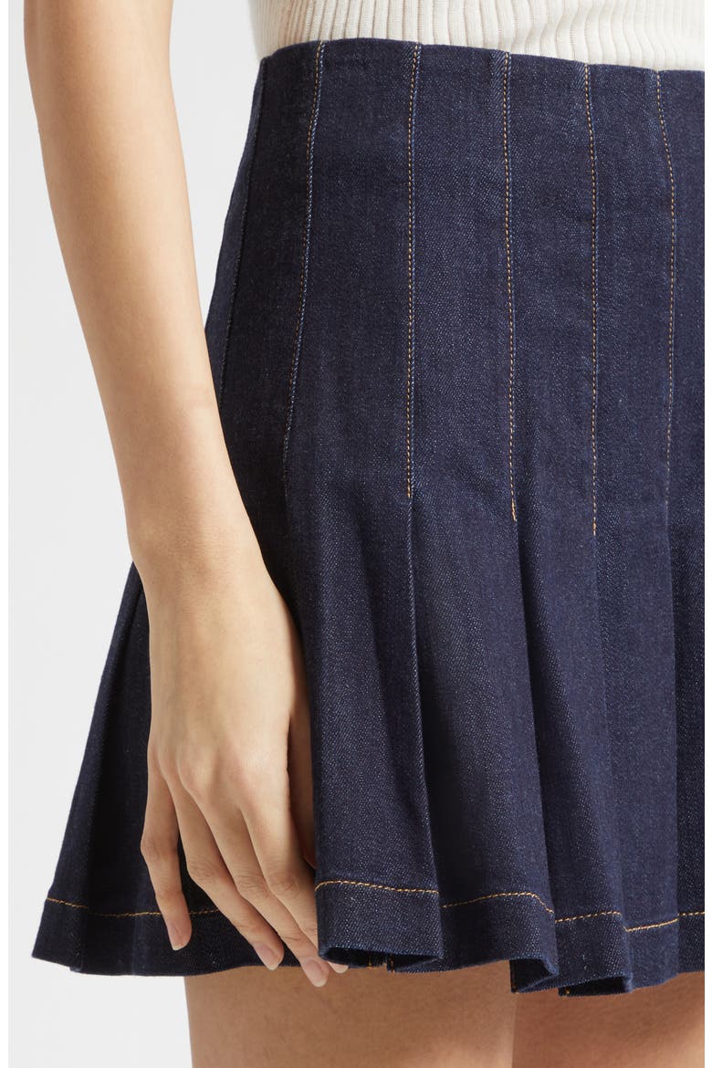Carter Pleated Denim Miniskirt, Alternate, color, DARK RINSE