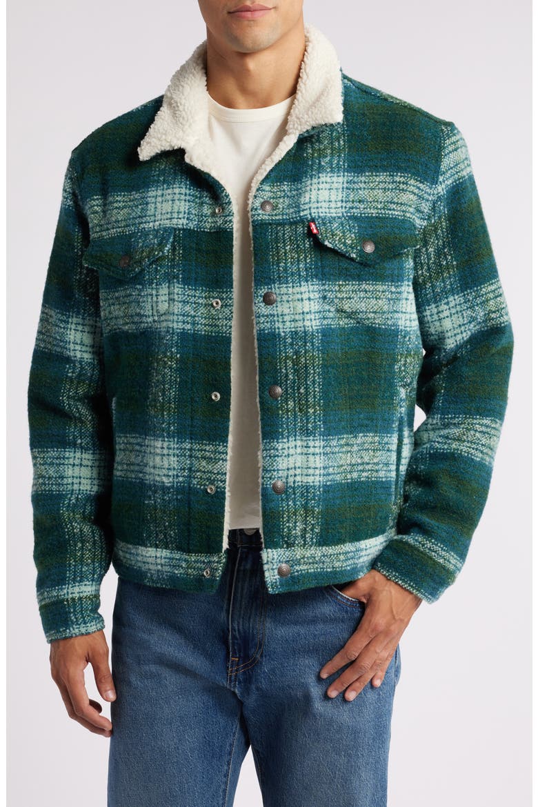Type 3 Plaid High Pile Fleece Lined Trucker Jacket, Main, color, WESTIN PLAID AQUIFER