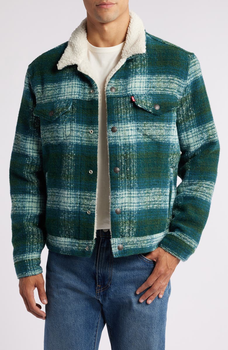 Levi's<sup>®</sup> Type 3 Plaid High Pile Fleece Lined Trucker Jacket, Main, color,