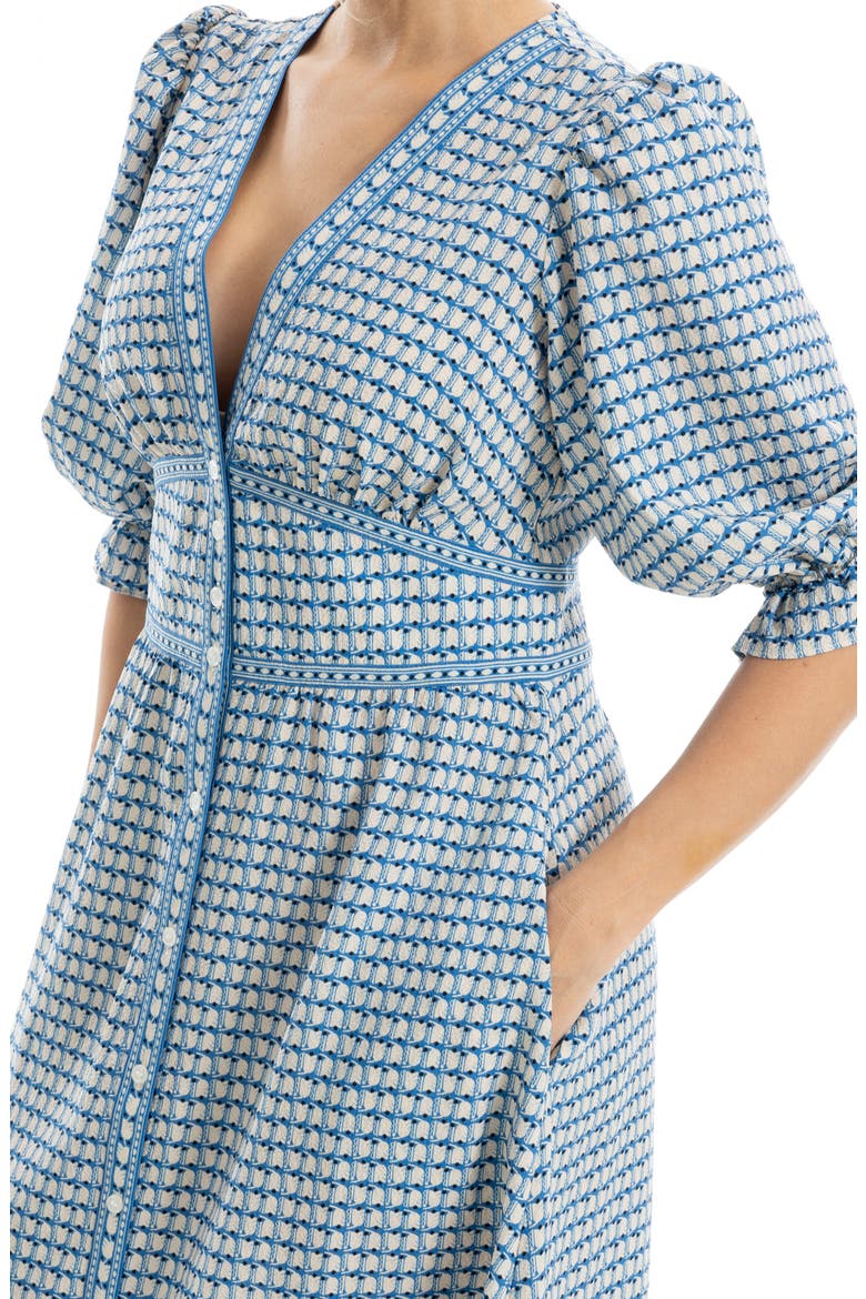 V-Neck Puff Sleeve Maxi Dress, Alternate, color, BLUE/ BLACK