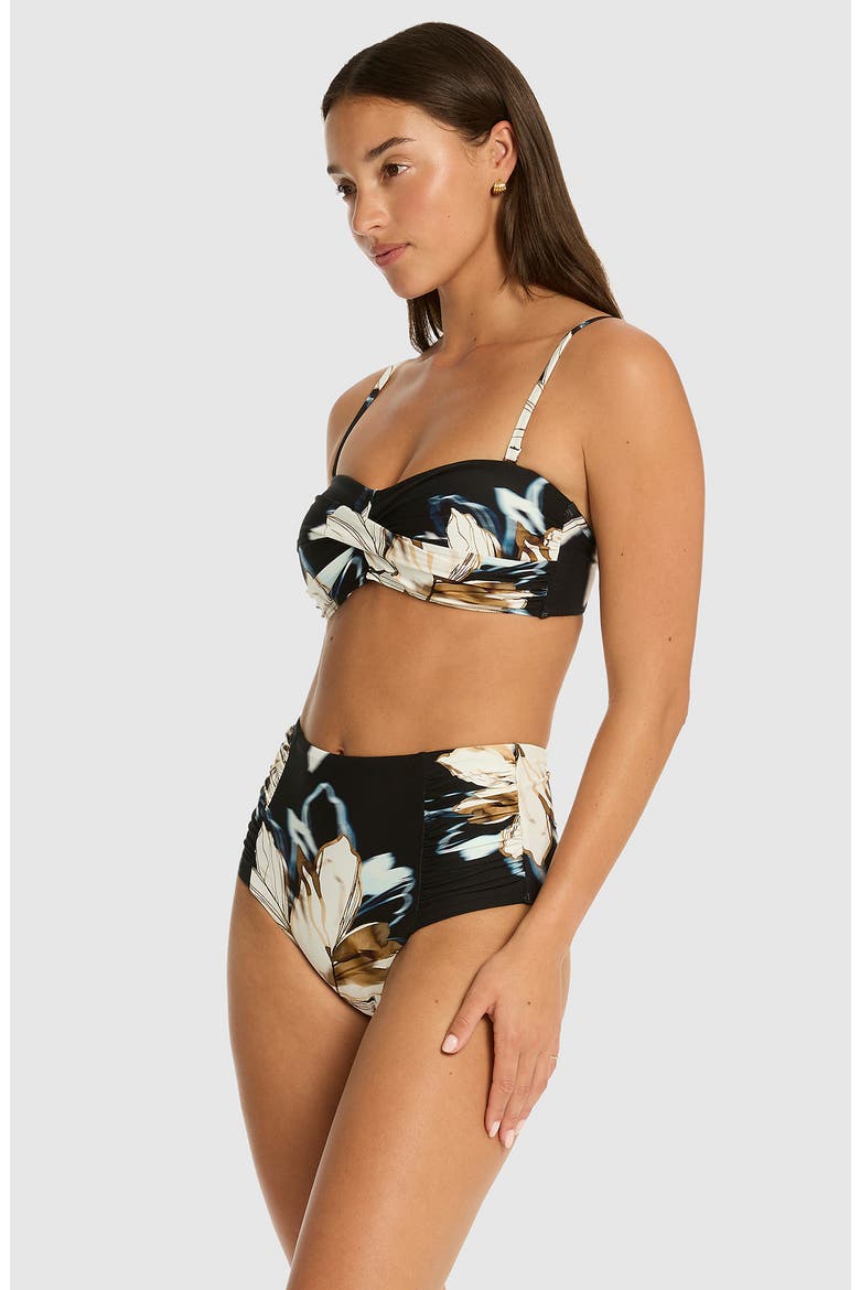 La Luna High Waist Gathered Side Bikini Bottoms, Alternate, color, BLACK