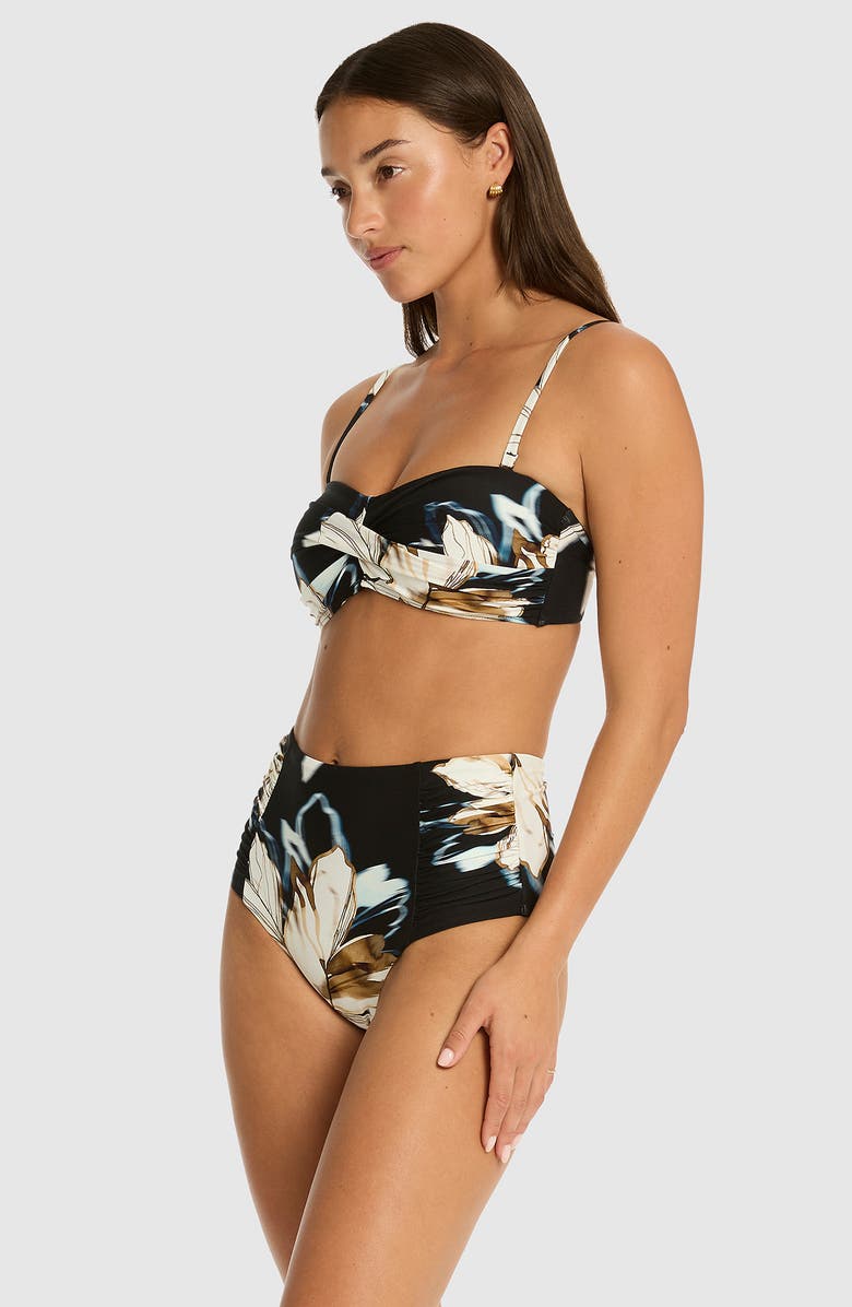 Sea Level La Luna High Waist Gathered Side Bikini Bottoms, Alternate, color, Black
