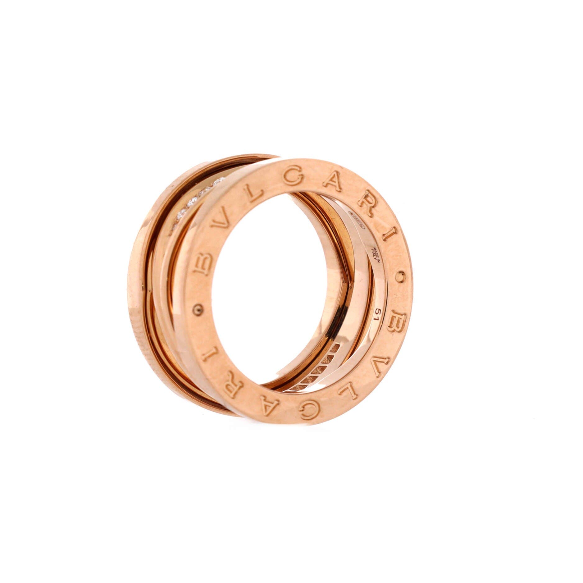 B.Zero1 Design Legend Zaha Hadid Three Band Ring 18K Rose Gold with Diamonds, Alternate, color, Metallic Gold