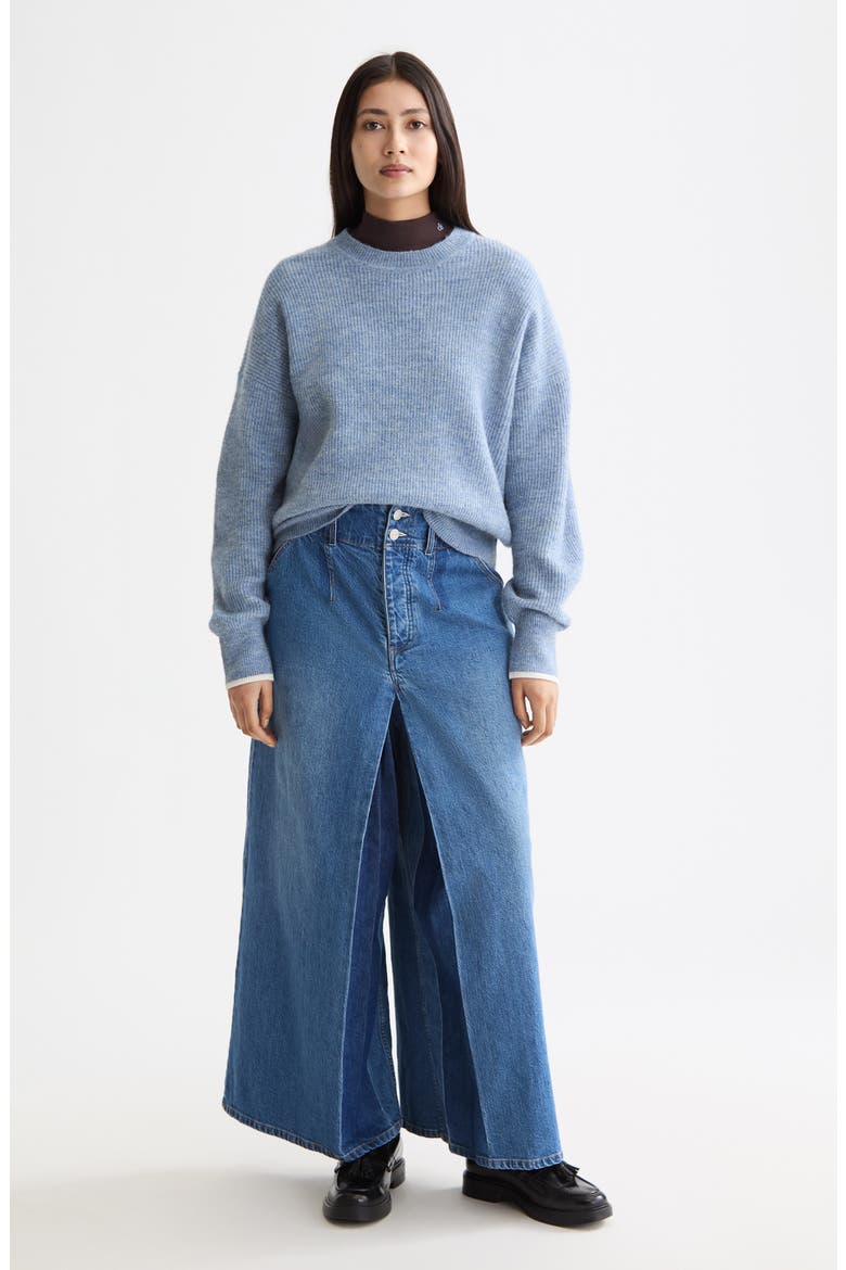 Fuzzy Crewneck Sweater, Alternate, color, FADED DENIM MELANGE