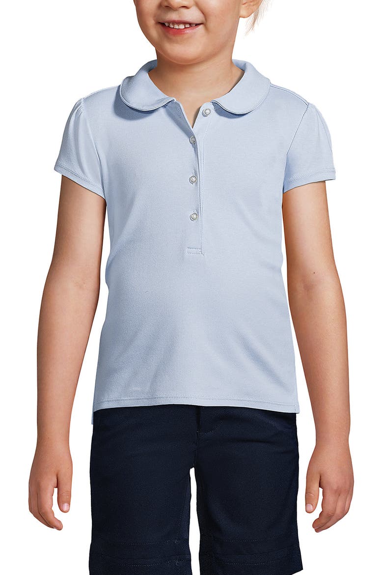 Girls Short Sleeve Peter Pan Collar Polo Shirt, Main, color, Blue