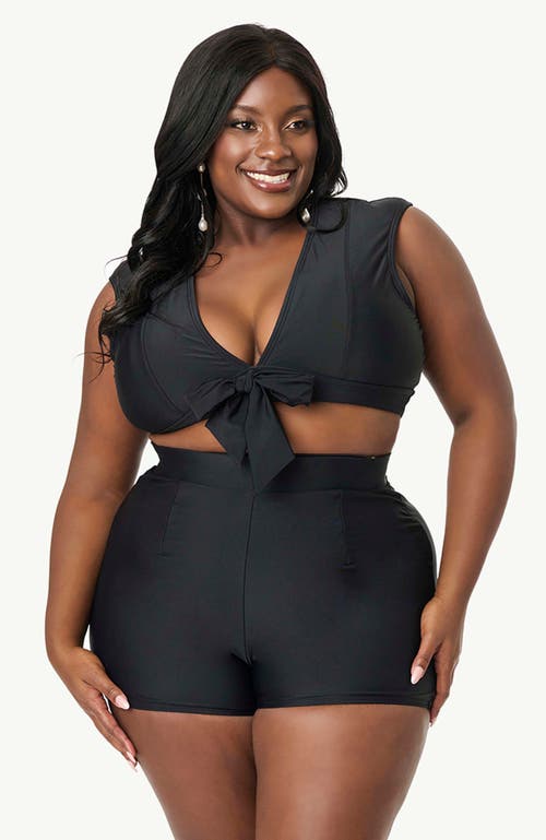 UNIQUE VINTAGE UNIQUE VINTAGE PLUS SIZE FULL COVERAGE BOW SWIM TOP 