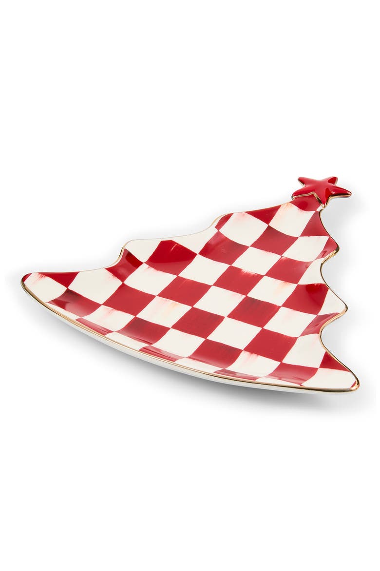 Cherry Check Christmas Tree Trinket Tray, Alternate, color, RED
