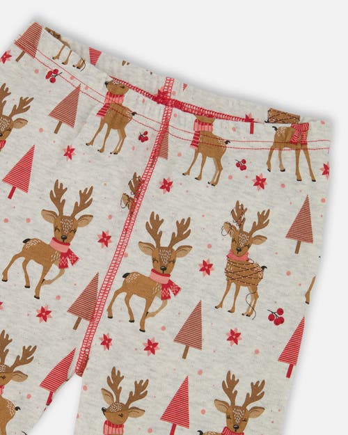 Deux Par Deux Organic Cotton Two-piece Pajamas Girly Reindeer In Multi