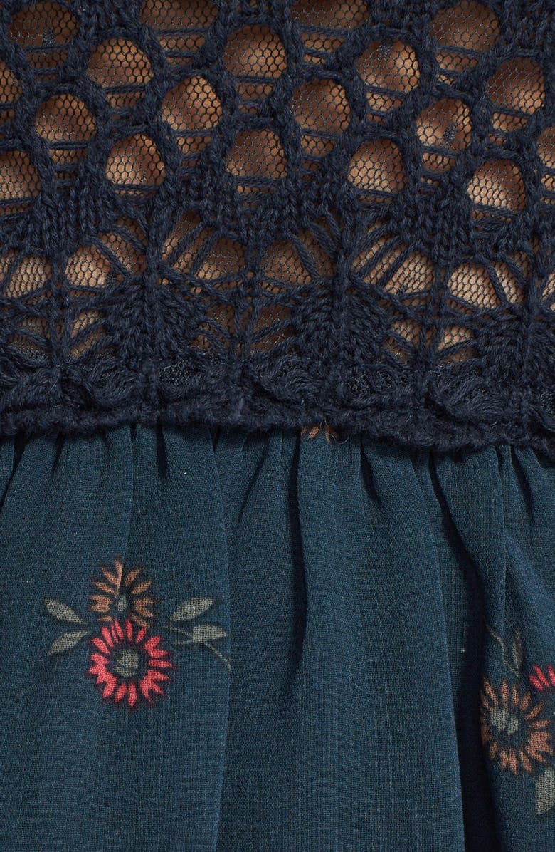 Free People 'Wildflowers' Crochet Bodice Floral Print Dress, Alternate, color, 