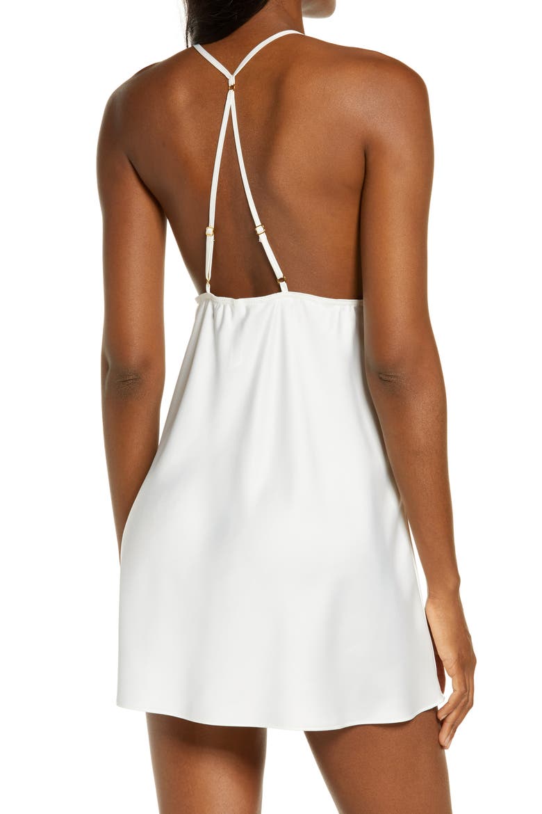 Kylie Charm Satin Chemise, Alternate, color, IVORY