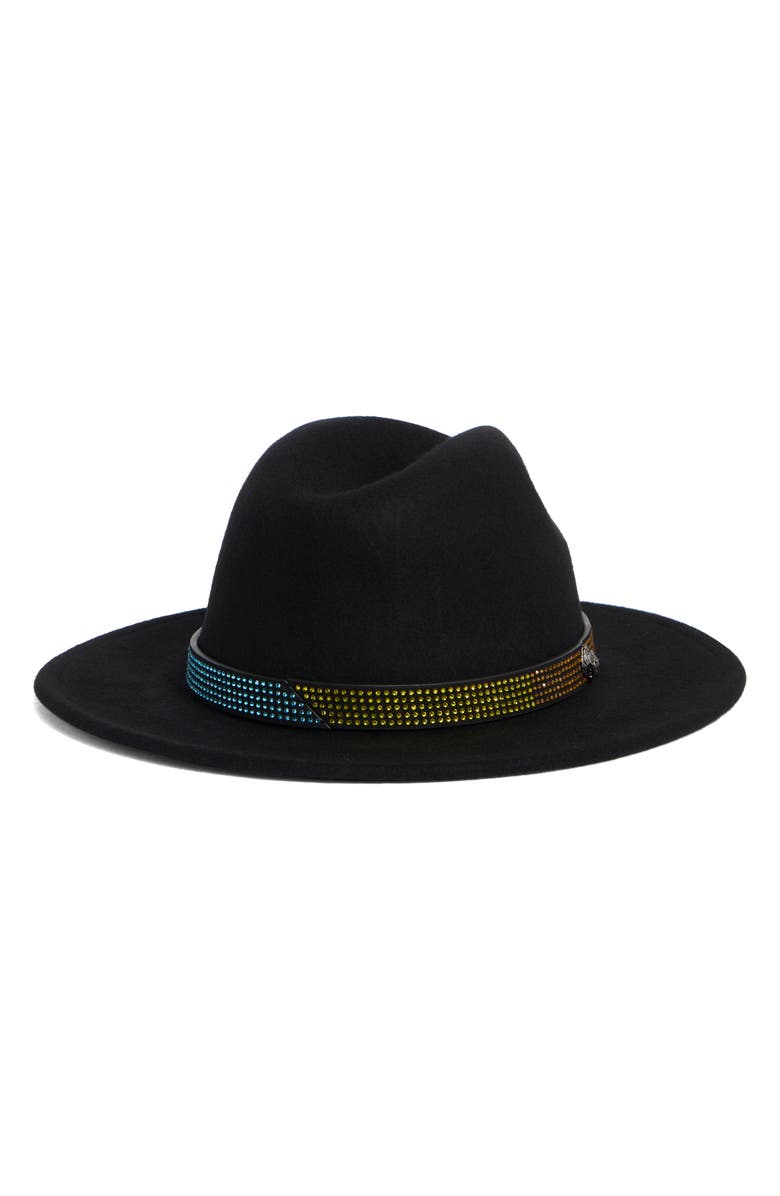 Kurt Geiger London Crystal Band Fedora, Alternate, color, Black Rainbow