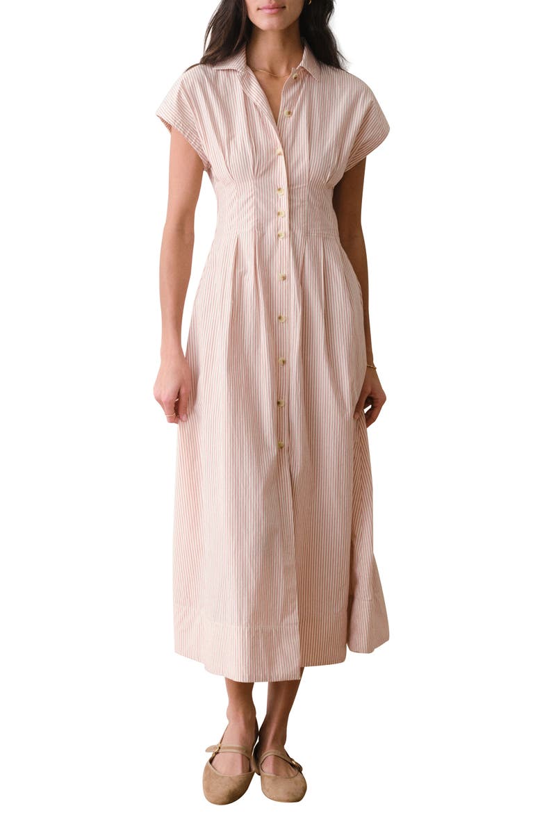 Marine Layer Arden Midi Shirtdress, Alternate, color, Rust/ White Stripe