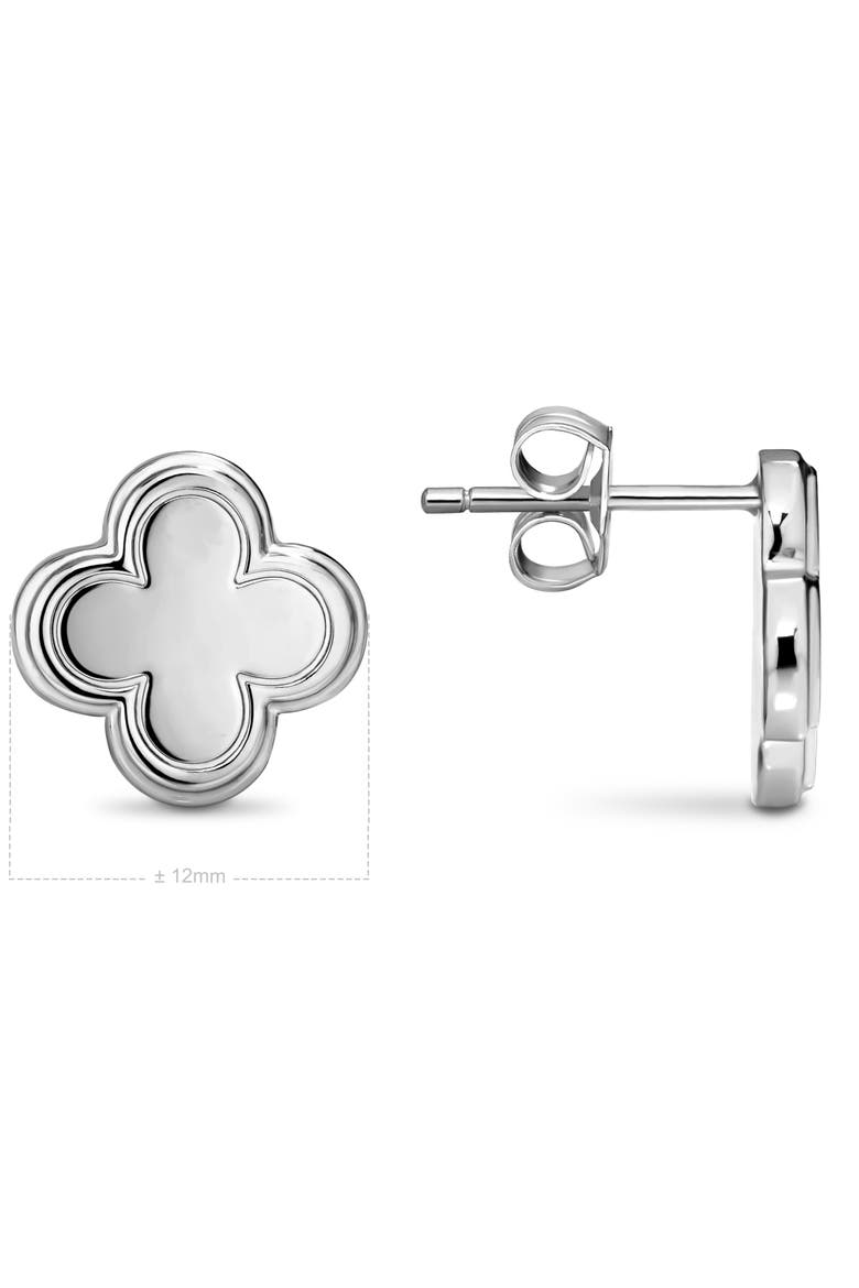 Clover Stud Earrings in Rhodium Plated Sterling Silver, Alternate, color, Silver