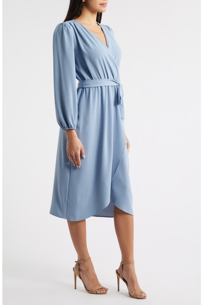 Long Sleeve Faux Wrap Midi Dress, Alternate, color, SKY