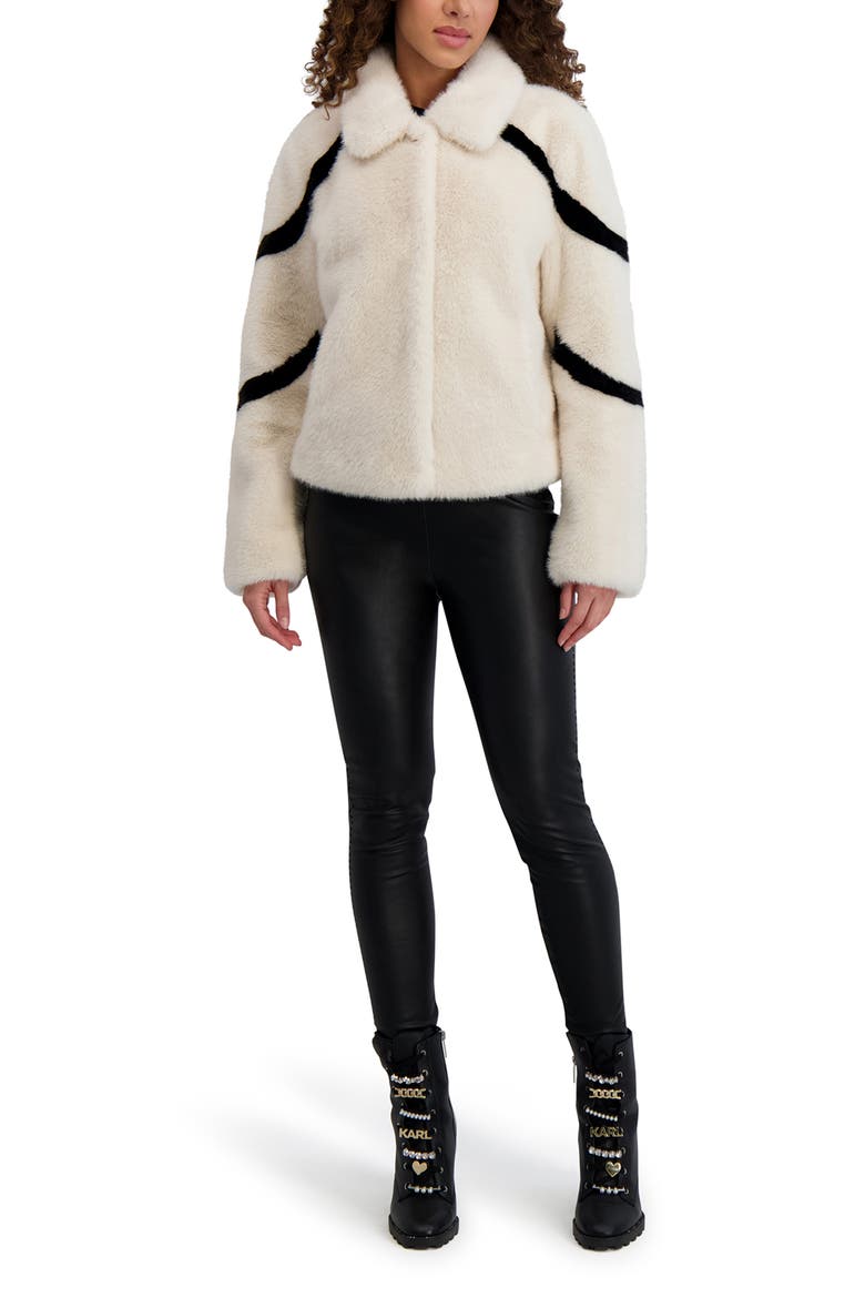Stripe Short Faux Fur Coat, Alternate, color, WHITE BLACK