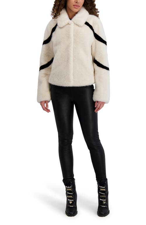 Karl Lagerfeld Stripe Short Faux Fur Coat In White
