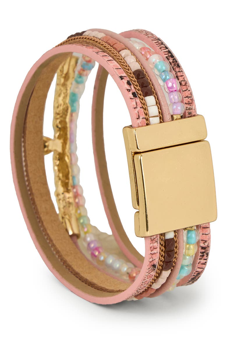 SAACHI Mixed Bead Faux Leather Multistrand Bracelet, Alternate, color, Pink