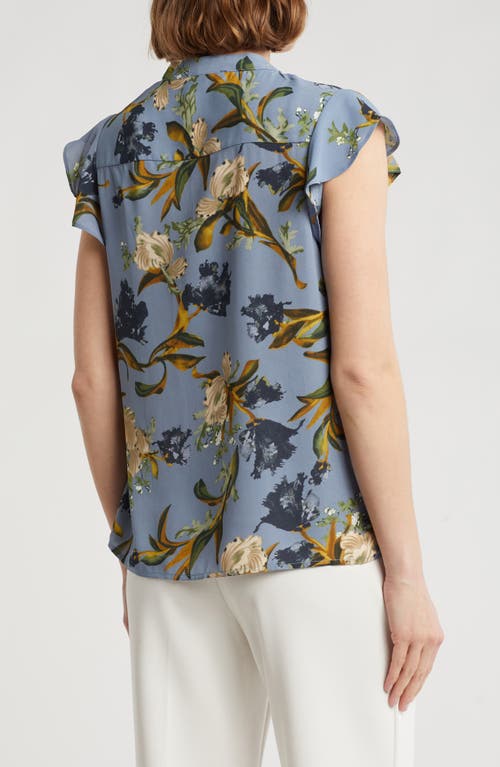 T Tahari Ruffle Cap Sleeve Button-up Top