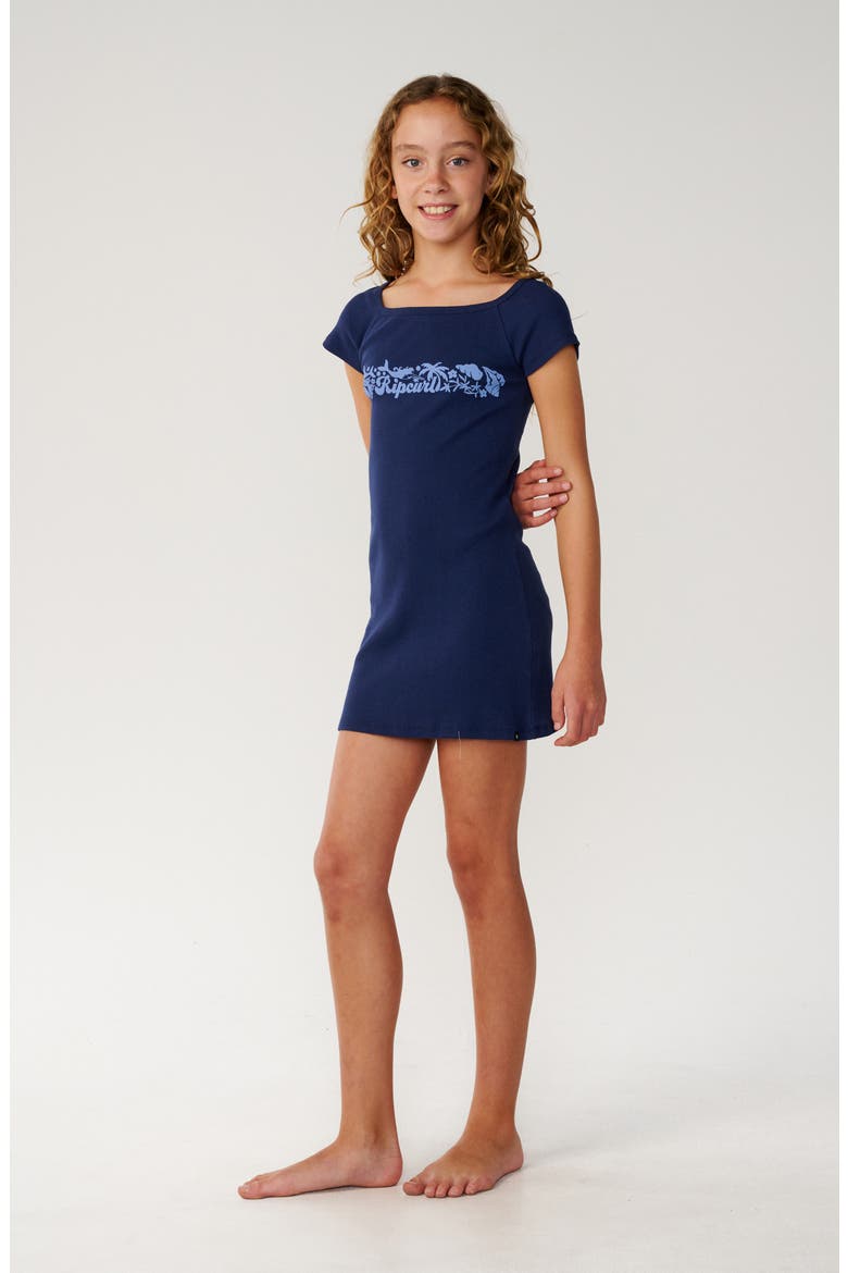 Kids' Costa Del Sol Ribbed Dress, Alternate, color, NAVY