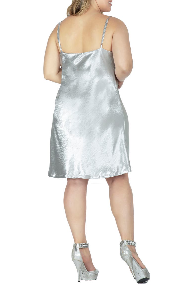 Cowl Neck Metallic Crinkle Satin Slipdress, Alternate, color, SILVER