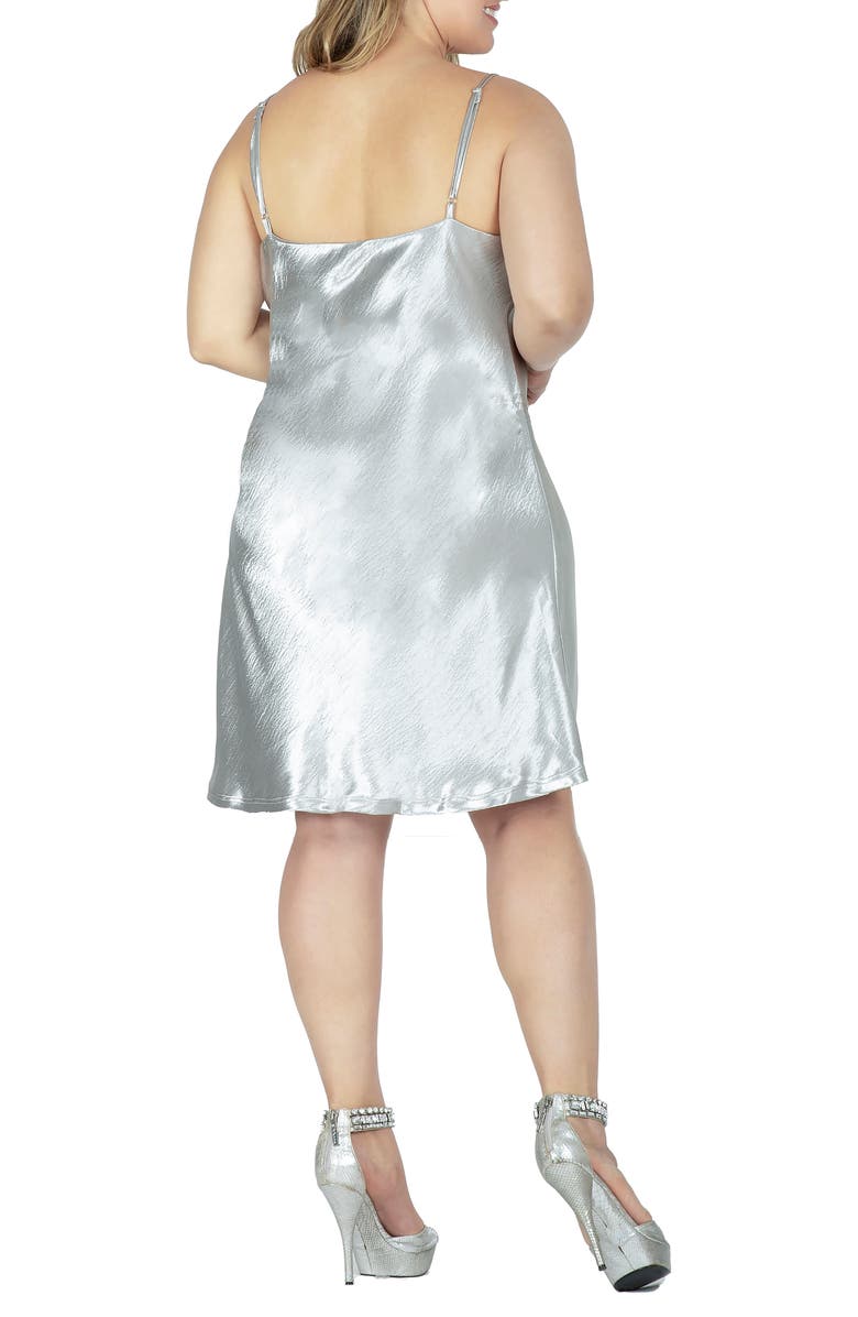 Standards & Practices Cowl Neck Metallic Crinkle Satin Slipdress, Alternate, color, Silver