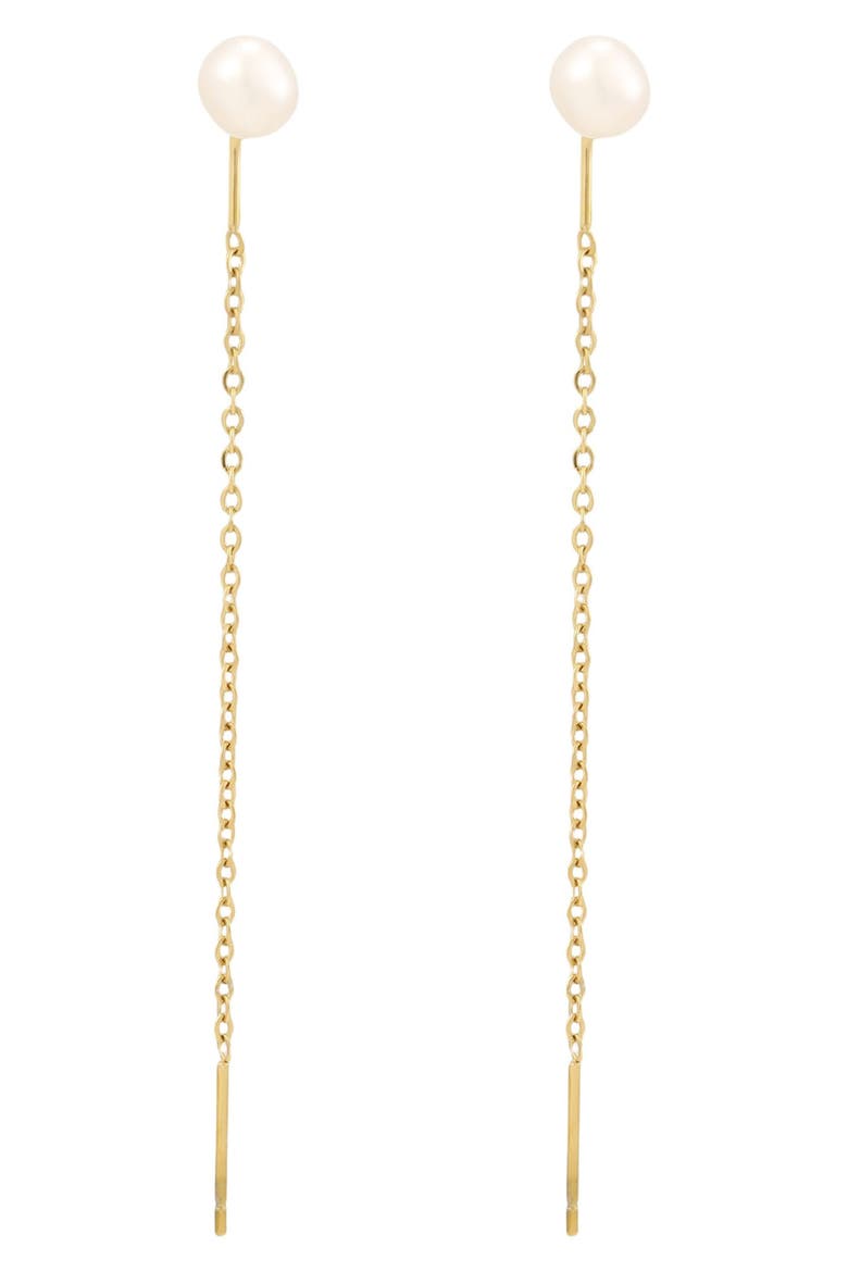 Imitation Pearl Threader Earrings, Alternate, color, GOLD